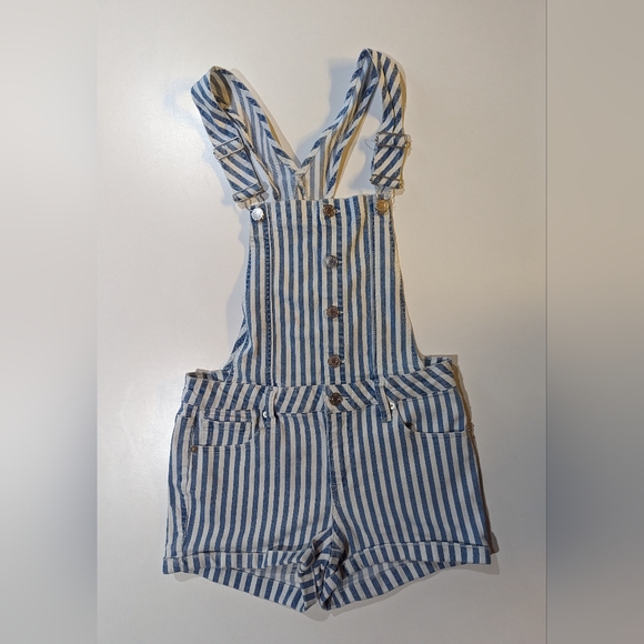 Garage Blue & White Stripe Denim Overalls Shortall Size XS - Picture 1 of 9